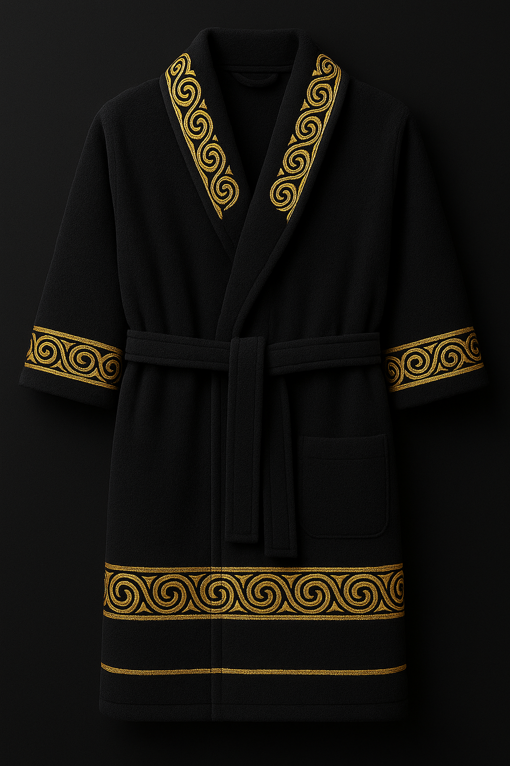 Altın Nakışlı Lüks Siyah Bornoz