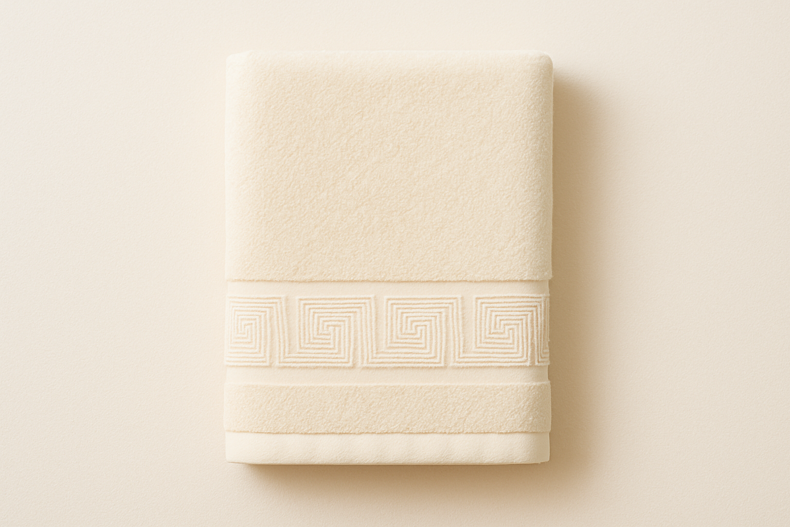 Grek Anahtarı Desenli Fildişi Banyo Havlusu